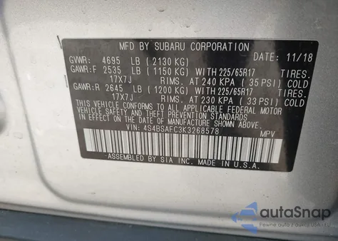2019 Subaru Outback 2.5I Premium from USA, damaged, VIN 4S4BSAFC3K3268578